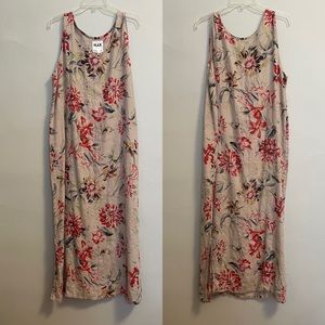 Flax Linen Floral Print Tank Dress - Size L